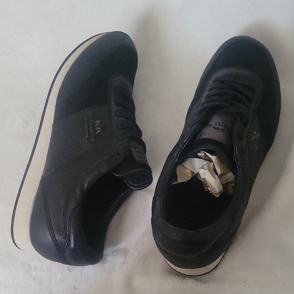 Coach Raylen Sneakers Women 8.5B Black Leather Suede Athletic Lace Up Shoes - Picture 13 of 16